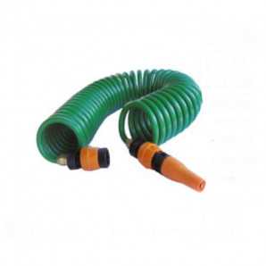 Kit manguera espiral 10m con accesorios y lanza rociadores